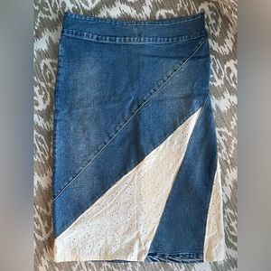 DK! Jeans Skirt Deconstructed Patchwork denim size 28 knee length